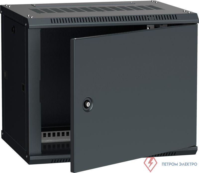 Шкаф 19 дюйм LINEA W 9U 600х450мм настен. метал. дверь RAL9005 ITK LWR5-09U64-MF
