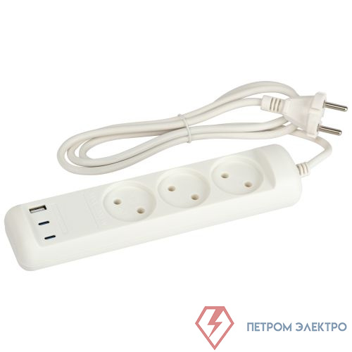 Удлинитель электрический U-3-1.5m-USB-W 3 розетки + 3xUSB A+C 1.5м 10А бел. Эра Б0069075