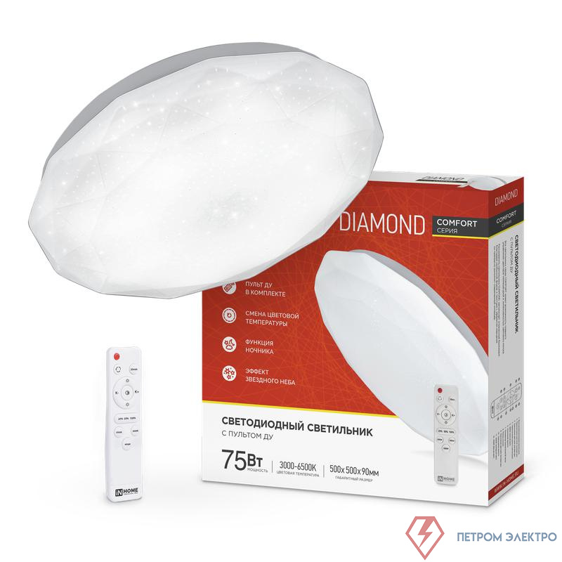 Светильник светодиодный COMFORT DIAMOND 75Вт 3000-6500К 6000лм 230В 500х105мм с пультом ДУ IN HOME 4690612034799