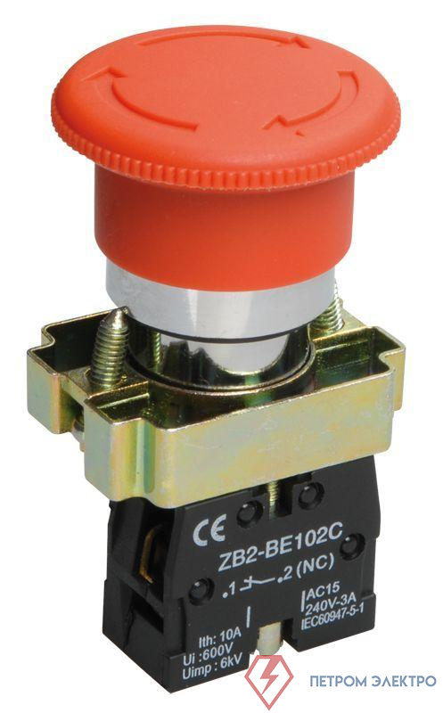 Кнопка управления "Грибок" LAY5-BS542 1НЗ аварийная с фиксацией красн. KARAT IEK BBG90-BS-K04