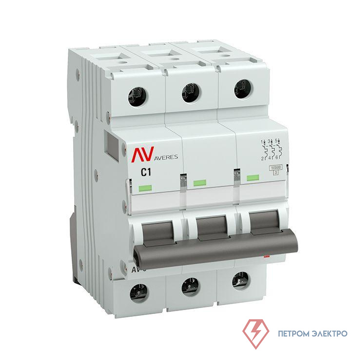 Выключатель автоматический модульный 3п C 1А 10кА AV-10 AVERES EKF mcb10-3-01C-av