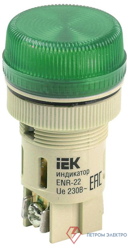 Лампа сигнальная ENR-22 d22мм 240В зел. цилиндр неон GENERICA BLS40-ENR-K06