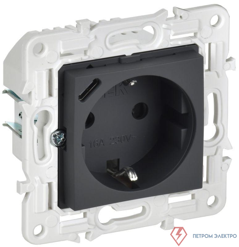 Розетка SKANDY 18Вт 16А с заземл. защ. штроки с USB C SK-R17G графит IEK SK-R14-16-U14-018-K53