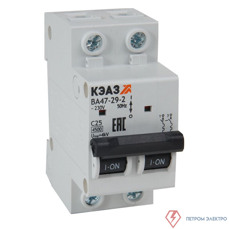 Выключатель автоматический модульный 2п D 32А ВА47-29-2D32-УХЛ3 КЭАЗ 318261