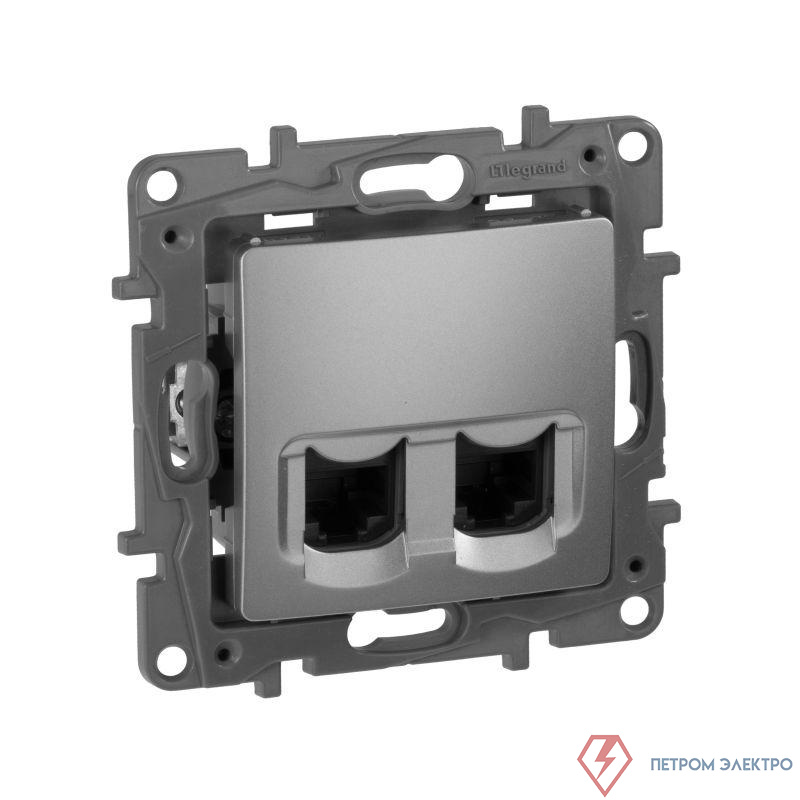 Розетка компьютерная 2-м СП Etika RJ45 кат.5E UTP механизм алюм. IEK 672455