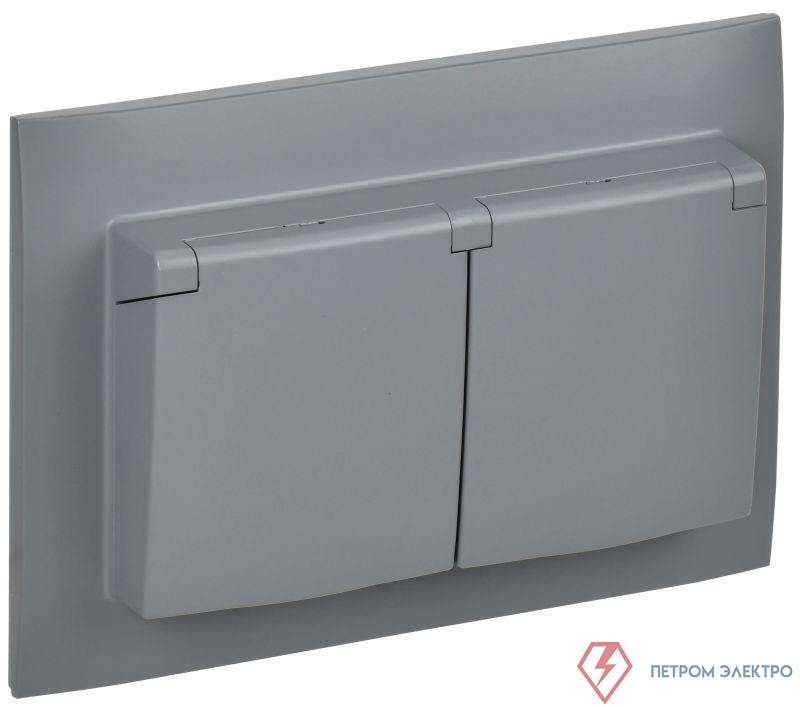 Розетка 2-м SKANDY 16А IP44 с крышкой в сборе SK-R12Gr сер. IEK SK-R26-16-44-K03-F