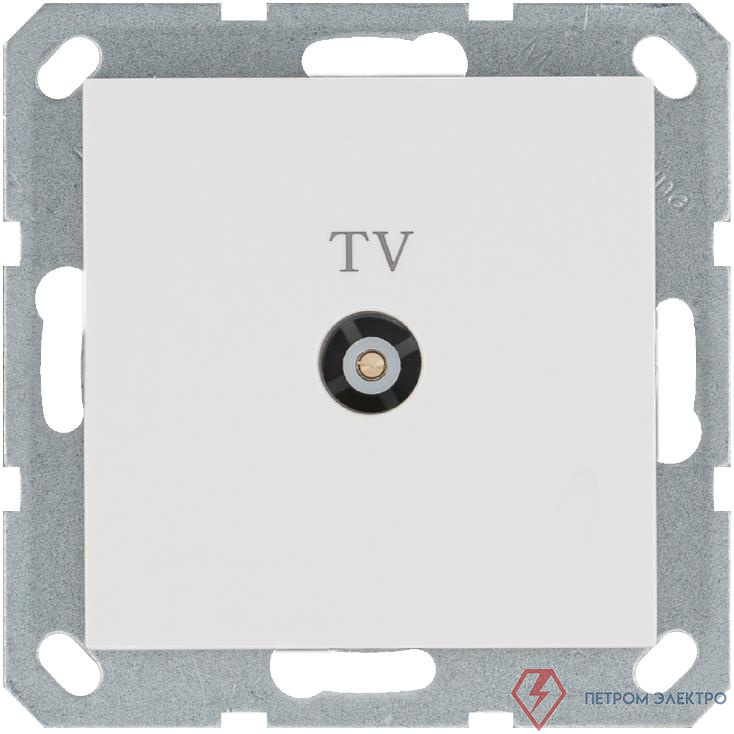 Розетка телевизионная проходная TV Ф9.5мм механизм бел. глянцевый Jasmart G6002W