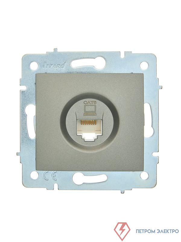 Розетка компьютерная 1-м СП ASTI IP20 RJ45 механизм Cat 6e платина. LEZARD 7081-3588-140