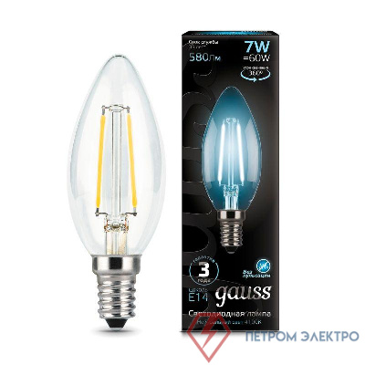 Лампа светодиодная филаментная Black Filament 7Вт свеча 4100К нейтр. бел. E14 580лм GAUSS 103801207 0
