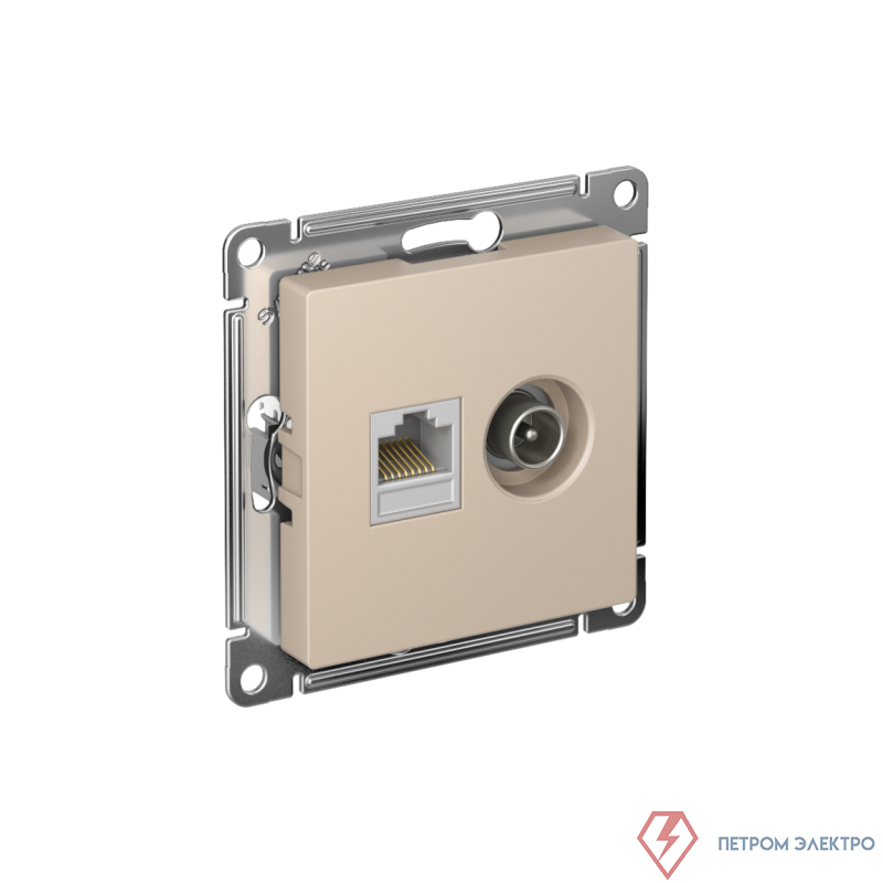Розетка компьютерная + телевизионная 2-м СП AtlasDesign RJ45 кат.5E + TV механизм песочн. SE ATN001289
