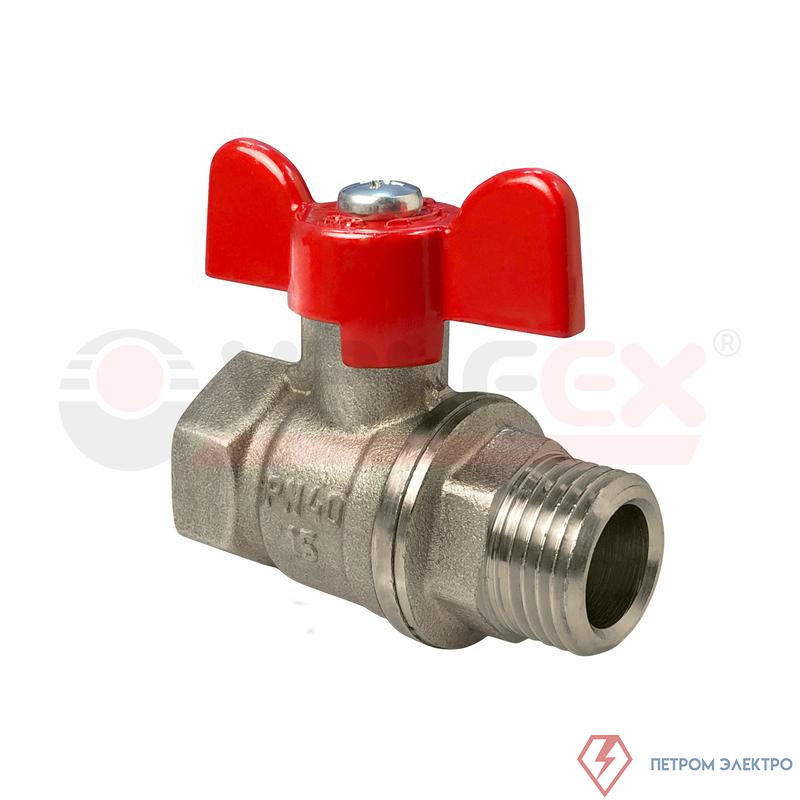 Кран шаровой ручка-бабочка (внутр./наружн.) 1дюйм латунь с никелир. покрытием (48/12) VALFEX VF.218.NB1.100