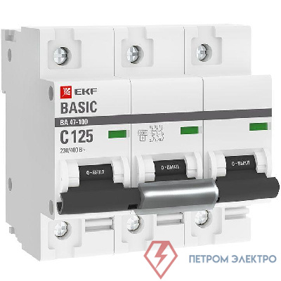 Выключатель автоматический модульный 3п C 125А 10кА ВА 47-100 Basic EKF mcb47100-3-125C-bas