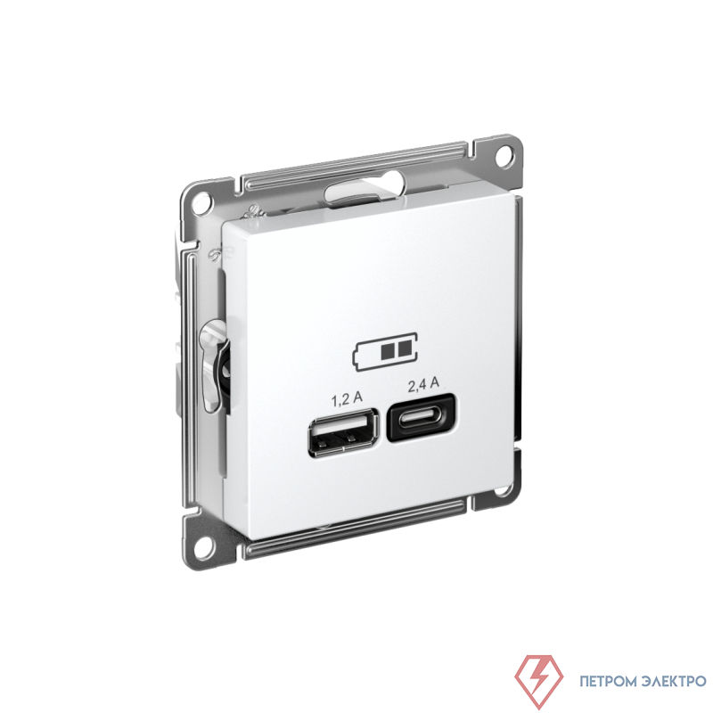 Розетка USB AtlasDesign тип A+C 5В/2.4А 2х5В/1.2А механизм лотос SE ATN001339