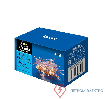 Гирлянда LED ULD-S1000-100/DTA WARM WHITE IP20 10м 100 диодов тепл. бел. свет провод прозр. Uniel UL-00007200