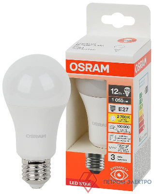 Лампа светодиодная LED Star 12Вт грушевидная 2700К E27 1055лм (замена 100Вт) OSRAM 4058075695290