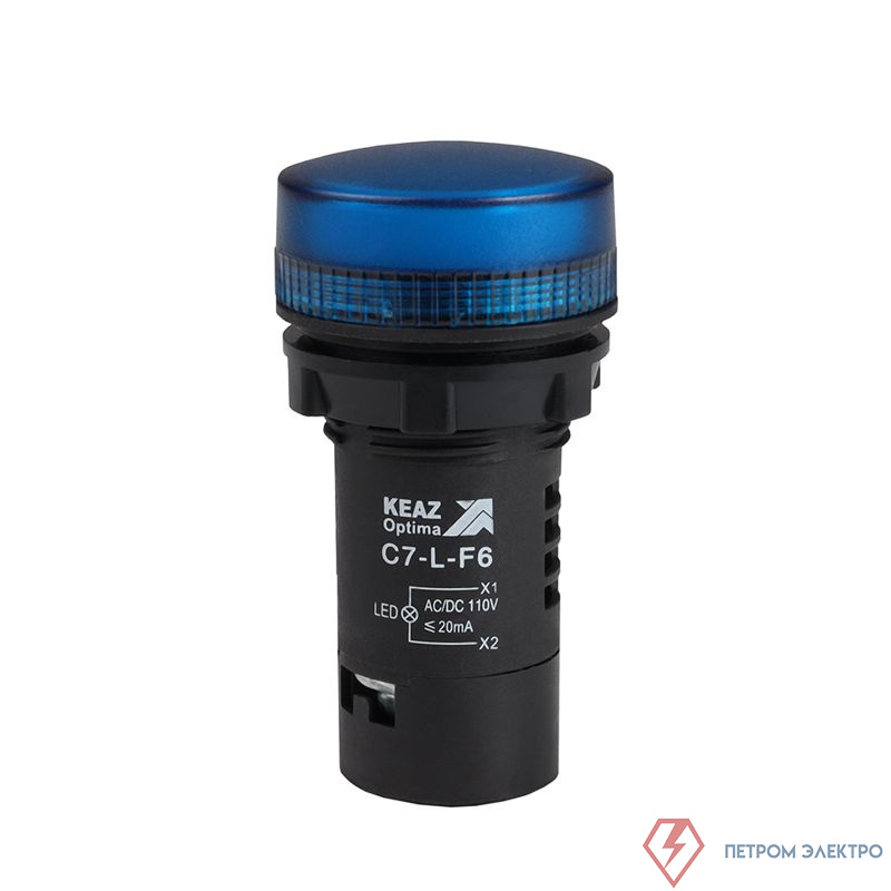 Лампа светодиодная OptiSignal Compact D22 С7-L-F6 син. 110В AC/DC XB7EV06GP КЭАЗ 362157