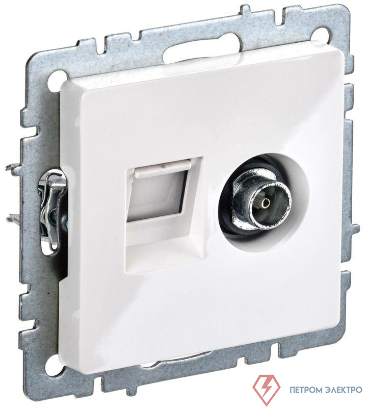 Розетка компьютерная + телевизионная 2-м Brite РТВ/РК12-БрБ RJ45 кат.5E + TV механизм бел. IEK BR-AK20-1-K01