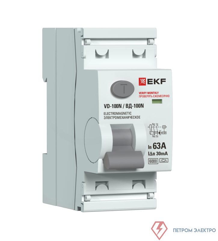 Выключатель дифференциального тока 2п 63А 30мА тип A 6кА ВД-100N электромех. PROxima EKF E1026MA6330