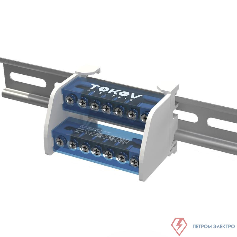 Шина на DIN-рейку в корпусе (кросс-модуль) 2 группы по 7 отверстий 100А TOKOV ELECTRIC TKE-DBTB-100-2-7/L+PEN