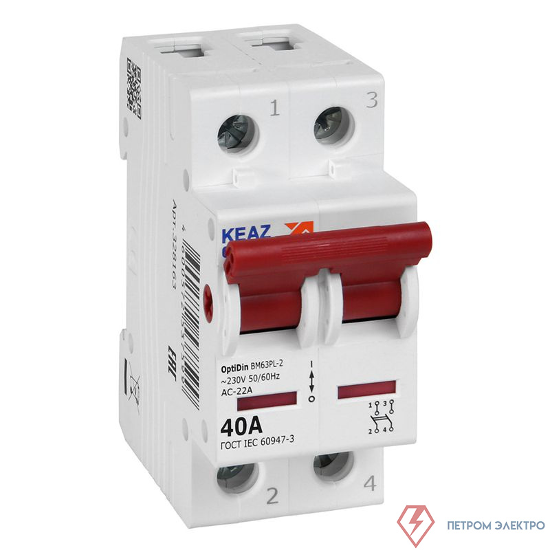 Выключатель нагрузки модульный 2п 40А OptiDin BM63PL-240-УХЛ3 (ВМ63PL) КЭАЗ 328163