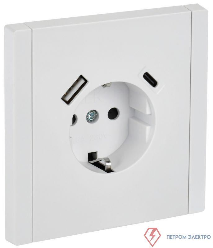 Розетка FORTE&PIANO FP247 16А USB A+C 18Вт с заземл. защ. штроки винт. крепл. бел. IEK FP-R14-16-U22-018-K01
