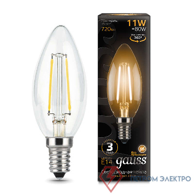Лампа светодиодная Black Filament Свеча E14 11Вт 2700К Gauss 103801111 0