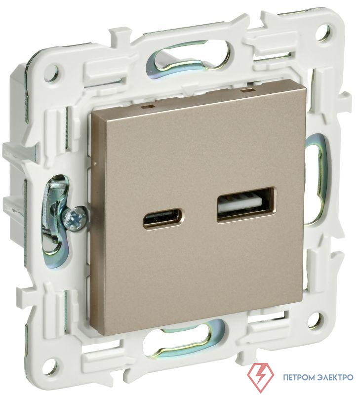 Розетка USB A+C 3.1А SKANDY SK-R14Sh шампань IEK SK-U22-D31-K37