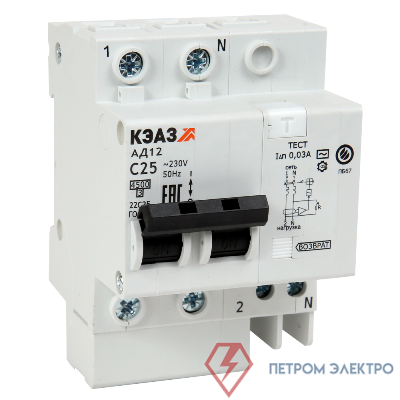Выключатель автоматический дифференциального тока 2п C 63А 300мА тип A 4.5кА АД12-24 УХЛ4 КЭАЗ 141603