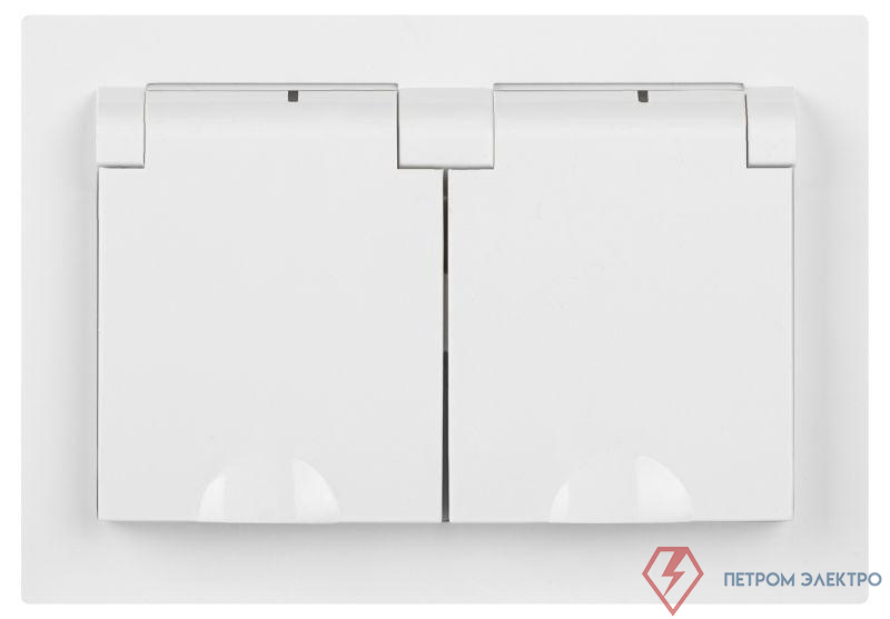 Розетка 2-м СП Accent 6-210-01 16А IP44 250В 2P+E Schuko с крышками защ. шторки AL/CU бел. Intro Б0063577