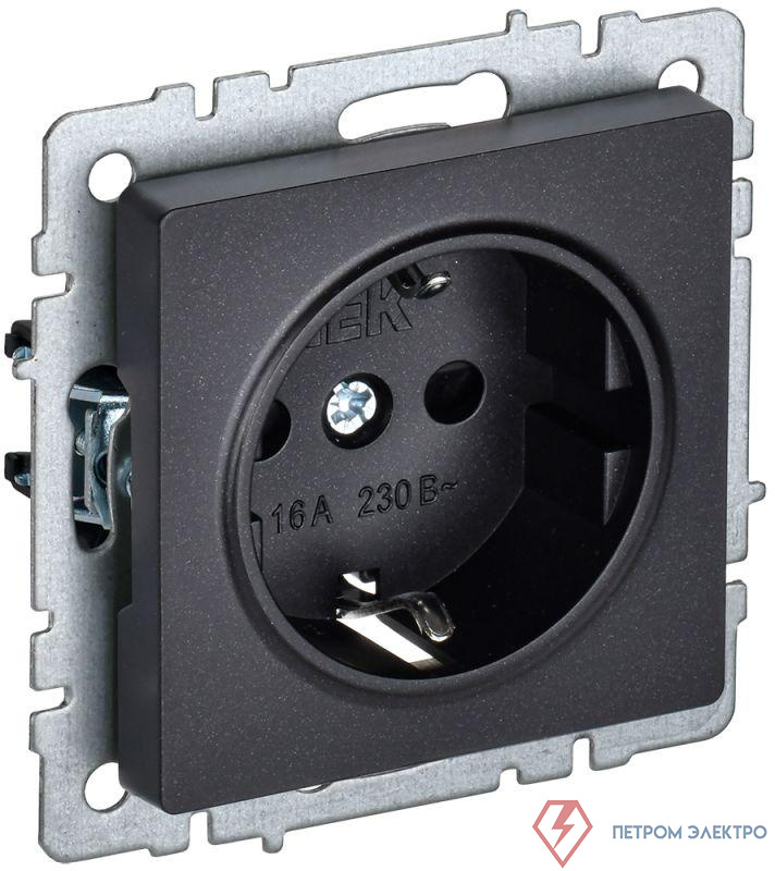 Розетка BRITE РС14-1-0-БрЧ 16А с заземл. защ. шторки механизм черн. IEK BR-R14-16-K02