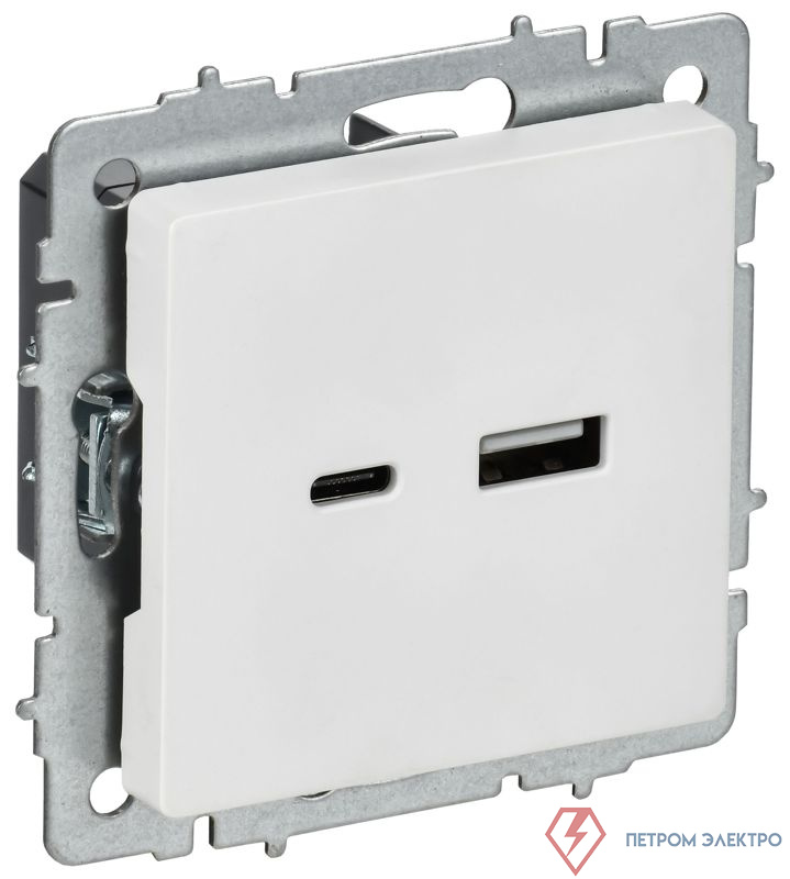 Розетка BRITE РЮ11-1-БрАБ 18Вт USB A+C механизм арктич. бел. IEK BR-U22-018-K91