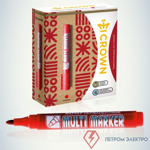 Маркер перманентный "Multi Marker" 3мм пулевидный крас.002674 Crown Б0048241