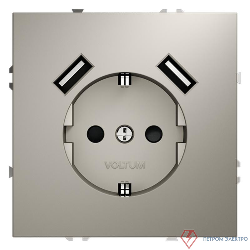 Розетка 1-м СП S70 16А с USB A+A с заземл. защ. шторки механизм кашемир Voltum VLS040403