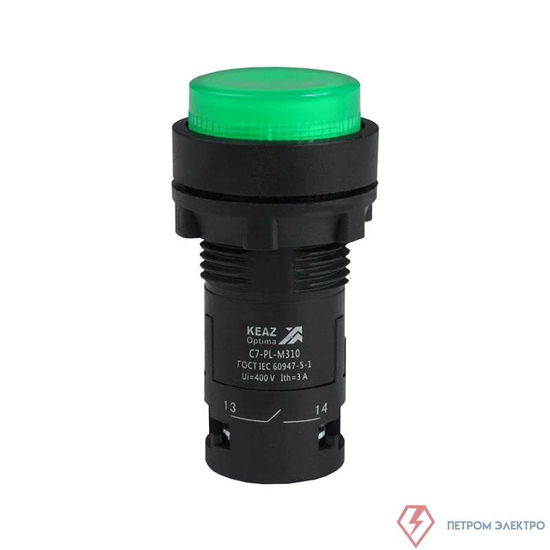 Кнопка с подсветкой OptiSignal Compact D22 С7-PL-M310 зел. 1НО 230В AC XB7NW33M1 КЭАЗ 362100