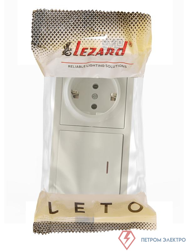 Блок ОП LETO (1-кл. выключатель с индикацией + 1-м розетка с заземл.) горизонт. крем LEZARD 752-0300-170BIP
