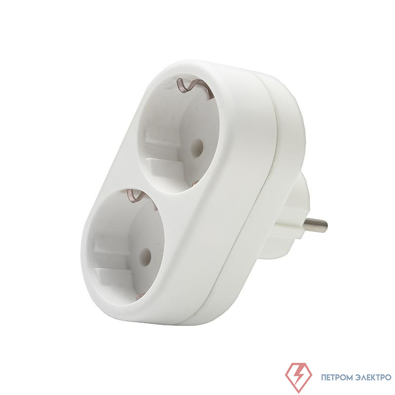 Разветвитель 2-м с заземл. 16А 3500Вт 250В плоский бел. DОМТОК 2653