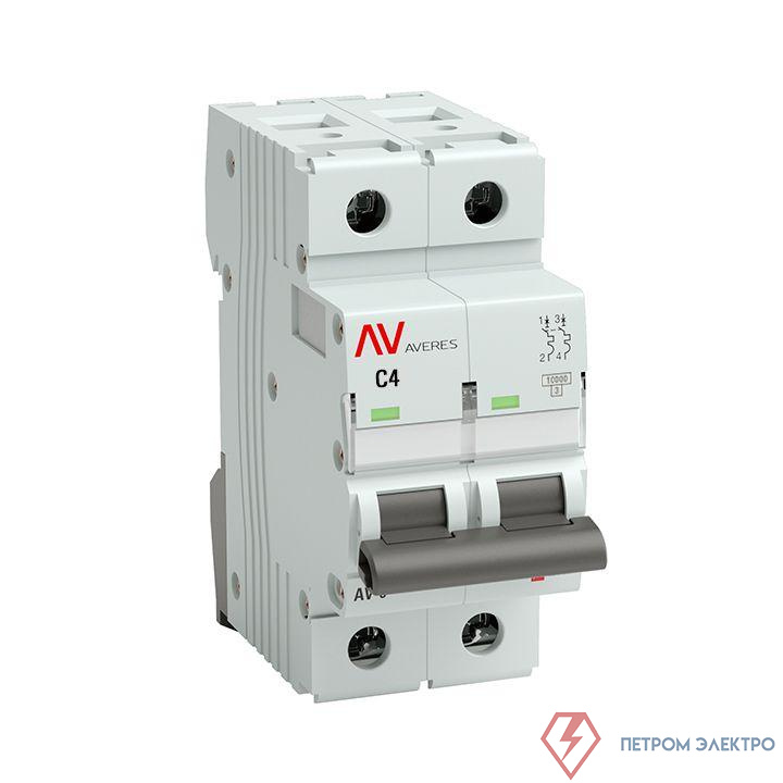 Выключатель автоматический модульный 2п C 4А 10кА AV-10 AVERES EKF mcb10-2-04C-av
