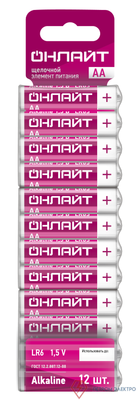 Элемент питания алкалиновый 90 636 OBT-ALK-LR6-BP12 (блист.12шт) ОНЛАЙТ 90636