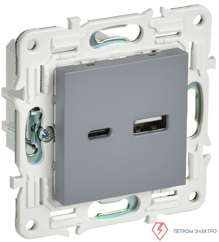 Розетка USB A+C 18Вт SKANDY SK-R13Gr сер. IEK SK-U22-018-K03