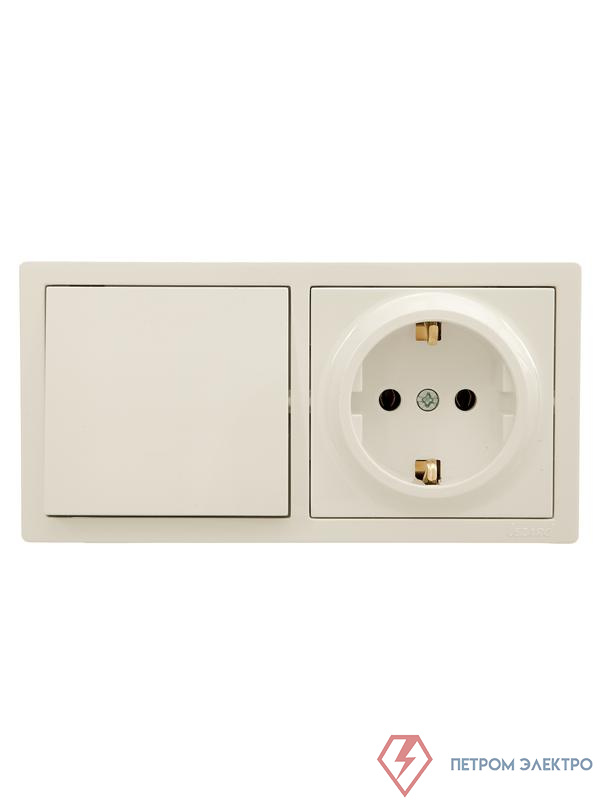 Блок ОП LETO (1-кл. выключатель + 1-м розетка с заземл.) горизонт. крем LEZARD 752-0300-170BAP