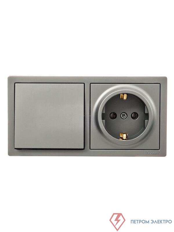 Блок ОП LETO (1-кл. выключатель + 1-м розетка с заземл.) горизонт. платина LEZARD 752-3500-170BAP