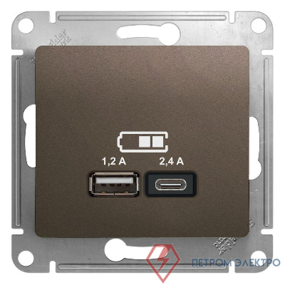Механизм розетки USB GLOSSA A+С 5В/2.4А 2х5В/1.2А шоколад SchE GSL000839