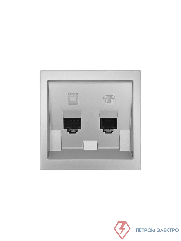 Розетка компьютер+телефон СП ZIMA IP20 с модулем Cat 6 сер. матов. LEZARD 704-7488-144