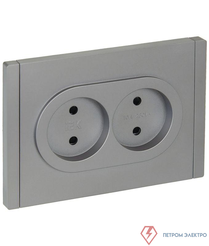 Розетка 2-м СП FORTE&PIANO FP525 10А без заземл. защ. шторки безвинт. крепл. сталь IEK FP-R23-10-1-K46