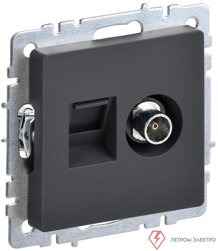 Розетка компьютерная + телевизионная 2-м BRITE РТВ/РК12-БрГ RJ45 кат.5E + TV механизм графит IEK BR-AK20-1-K53