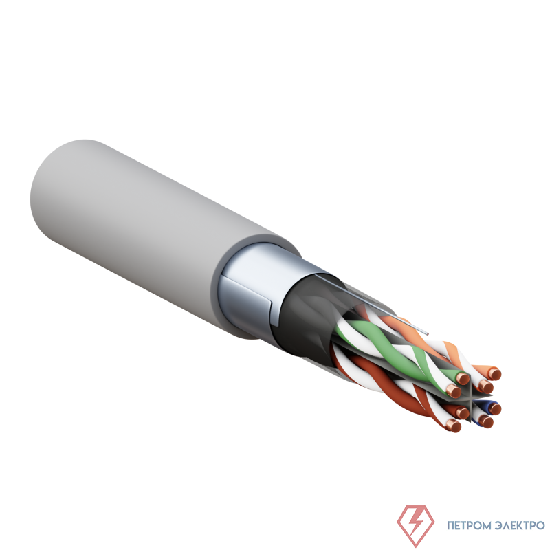 Кабель витая пара F/UTP кат.6 4 пары solid 23AWG оболочка LSZH нг(А)-HF TERACOM PRO сер. (уп.305м) EKF TRP-6FTP-04LSH-GY-IN3