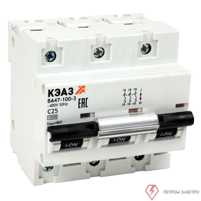 Выключатель автоматический модульный 3п C 63А 10кА ВА47-100-3C63-УХЛ3 КЭАЗ 318144