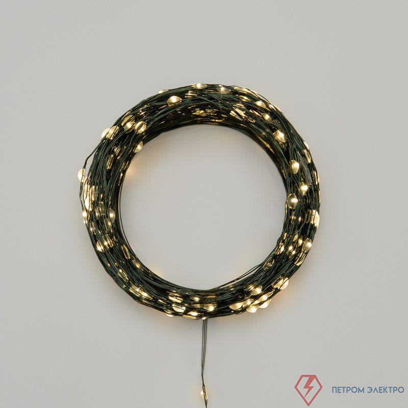 Гирлянда светодиодная "Роса" 50м 500LED тепл. бел. IP20 230В с контроллером провод зел. Neon-Night 303-286