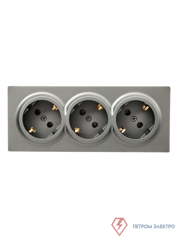 Розетка 3-м ОП LETO с заземл. закрытый корпус ПБТ платина LEZARD 752-3500-127BUP