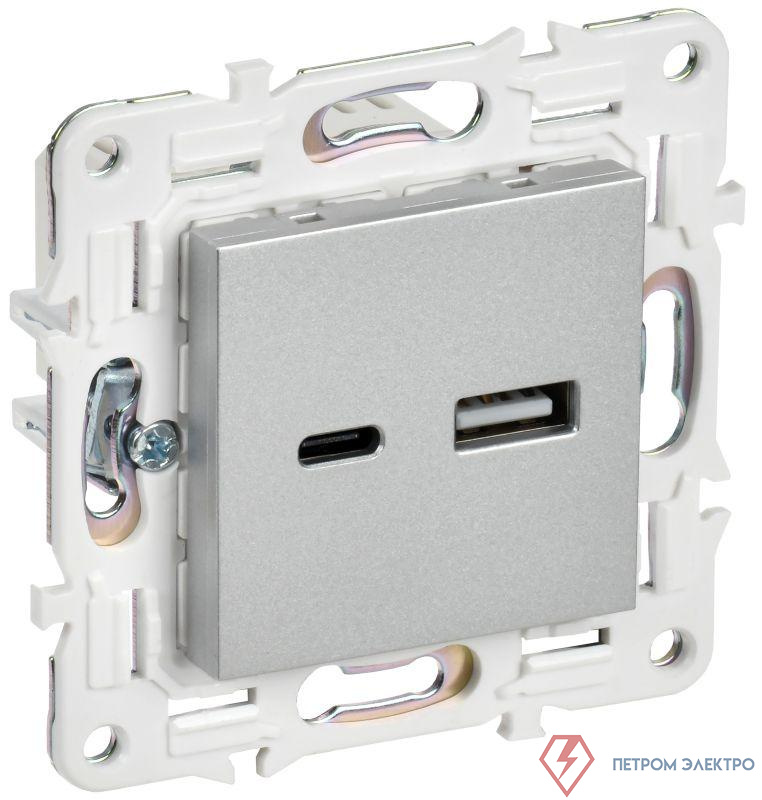 Розетка USB A+C 3.1А SKANDY SK-R14S серебр. IEK SK-U22-D31-K23